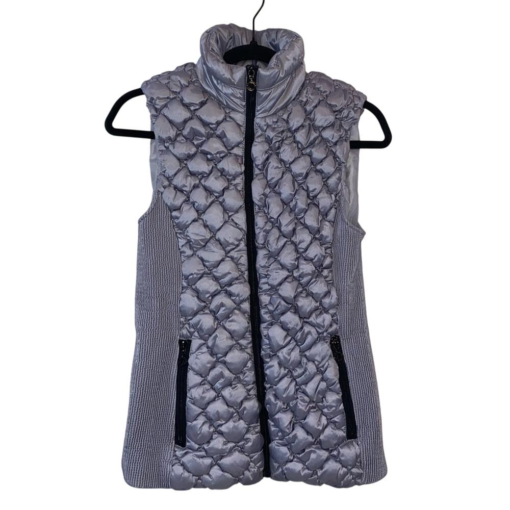 Marc New York Metallic Silver Puffer Vest Small Quilted Knit Panel Zip Jacket